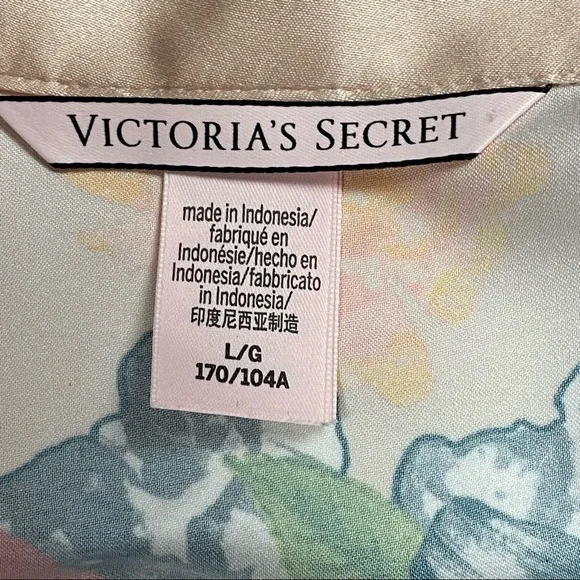 Silky Victoria’s Secret Pajama Top, Floral Button-up w/ Neon Pink Piping, Pocket - Picture 13 of 14